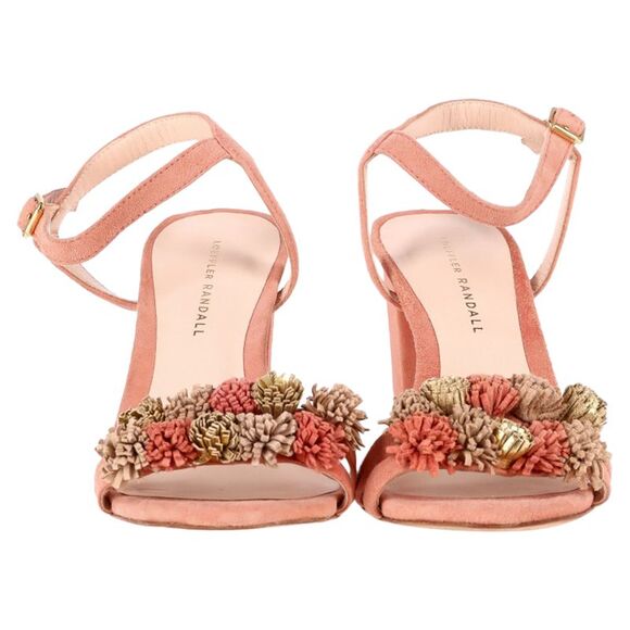 Loeffler Randall Tassel-Embellished Sandal Heels in Peach Suede
